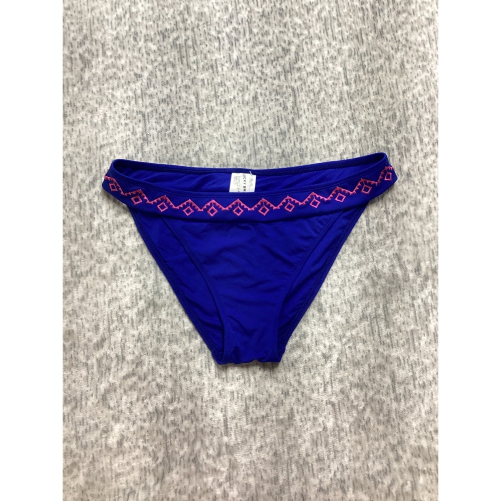 Lucky Brand Women Blue Pink Embroidered Bikini Bottom Swimsuit Large 1124233 NWT